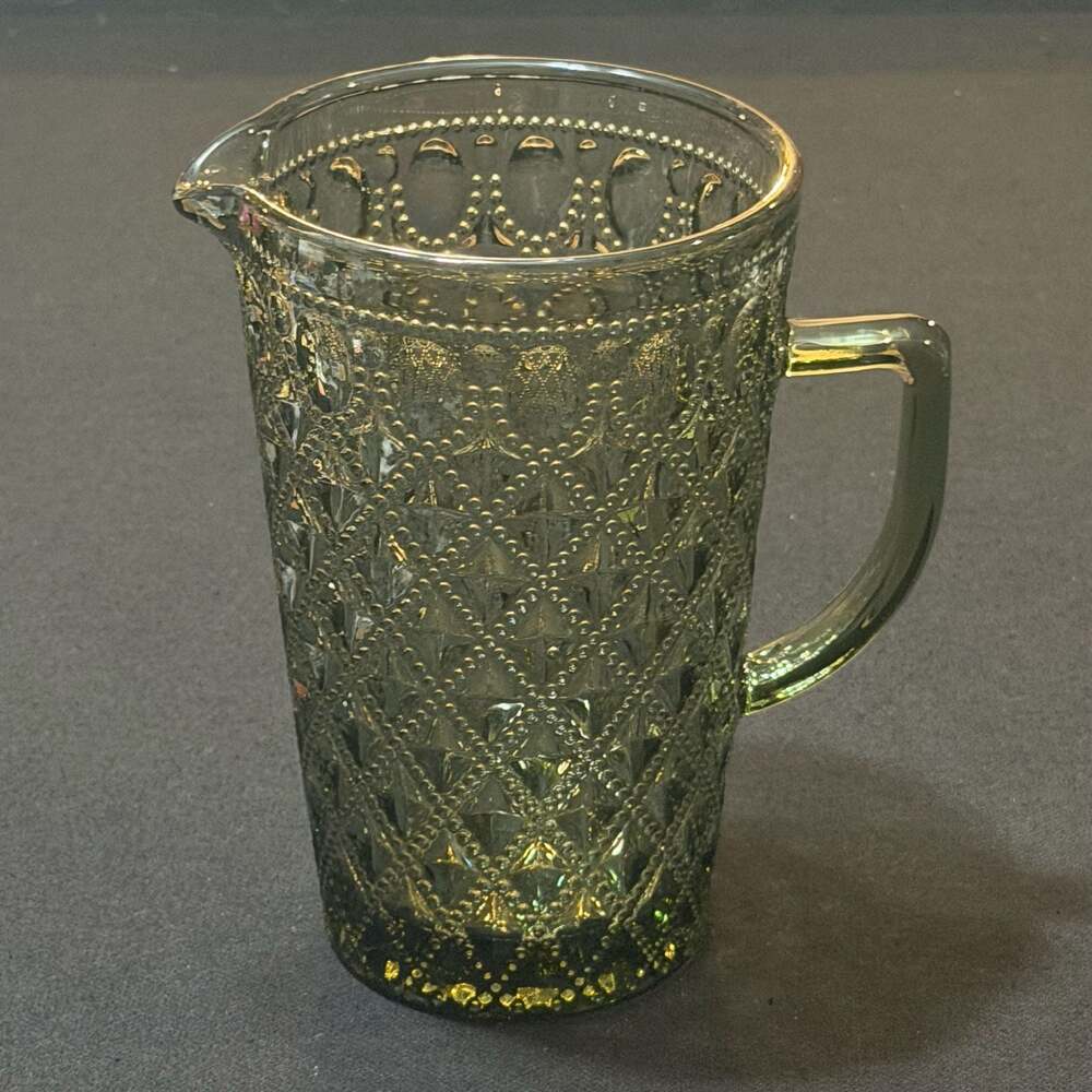 Vintage Quilted Diamond Smoke Grey Glass Pitcher